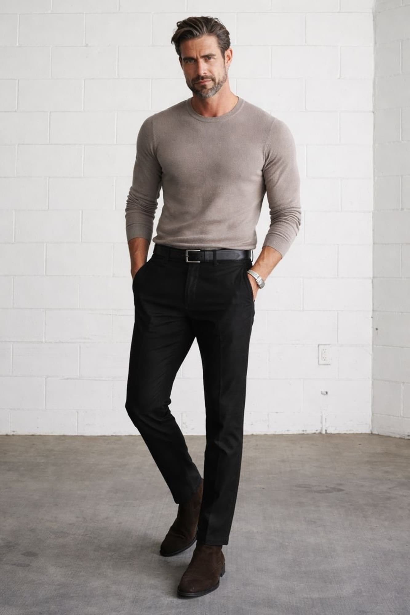 Brandon Mills — studio editorial portrait in a textured sweater